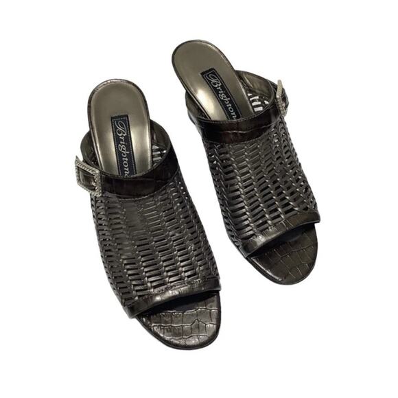 Brighton Sandals Reed Woven Pewter Leather Slide Open Toe Heel Women 8.5 M - Picture 3 of 7